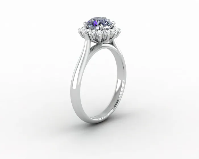 Sapheena Jewelry Maia 100 Ct Round Cut Halo Grey Moissanite Engagement Ring Rings