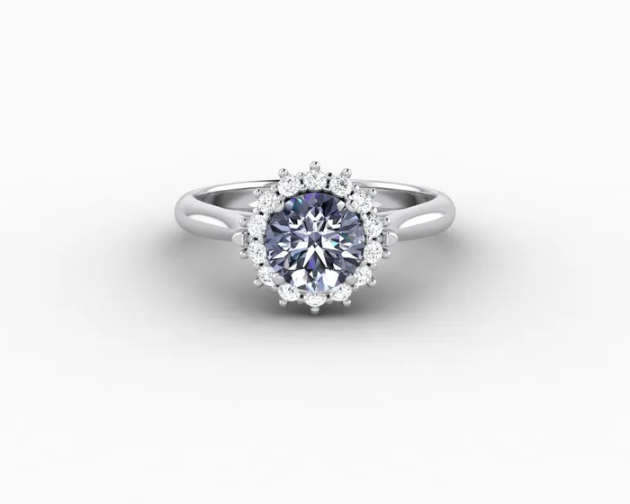 Sapheena Jewelry Maia 100 Ct Round Cut Halo Grey Moissanite Engagement Ring Rings