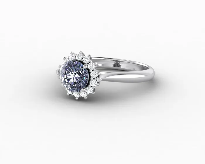 Sapheena Jewelry Maia 100 Ct Round Cut Halo Grey Moissanite Engagement Ring Rings