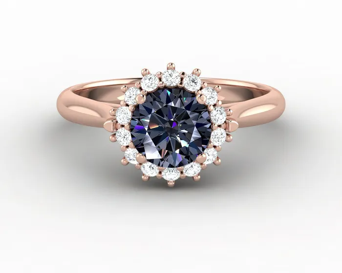 Sapheena Jewelry Maia 100 Ct Round Cut Halo Grey Moissanite Engagement Ring Rings