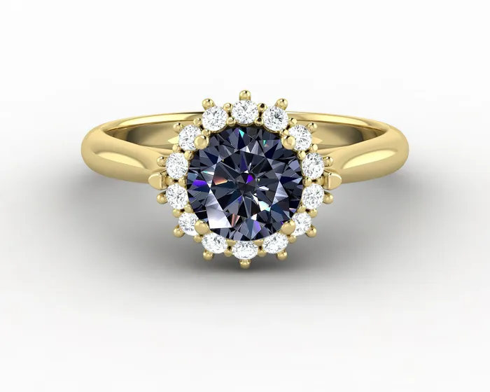 Sapheena Jewelry Maia 100 Ct Round Cut Halo Grey Moissanite Engagement Ring Rings
