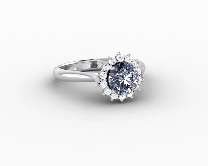 Sapheena Jewelry Maia 100 Ct Round Cut Halo Grey Moissanite Engagement Ring Rings