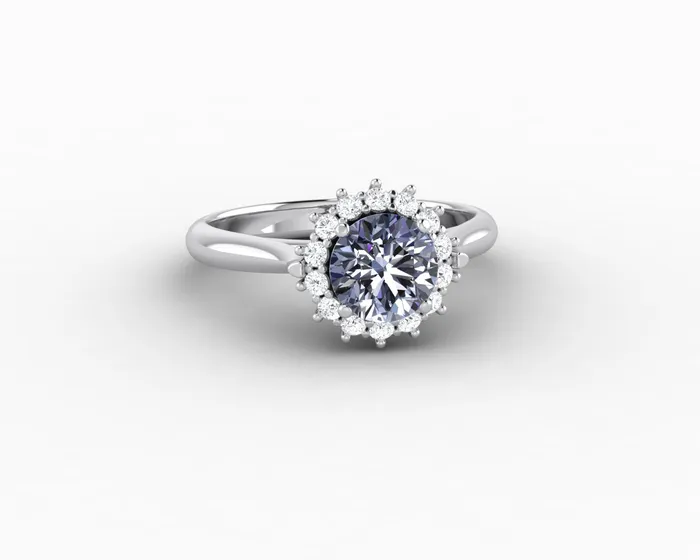 Sapheena Jewelry Maia 100 Ct Round Cut Halo Grey Moissanite Engagement Ring Rings