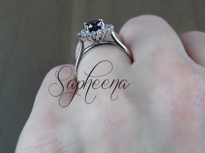 Sapheena Jewelry Maia 100 Ct Round Cut Halo Grey Moissanite Engagement Ring Rings