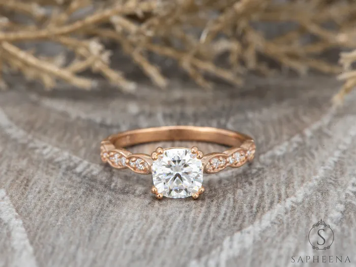Sapheena Jewelry Rings Celeste 15 Ct Solitaire Cushion Cut Engagement Ring With Side Stones