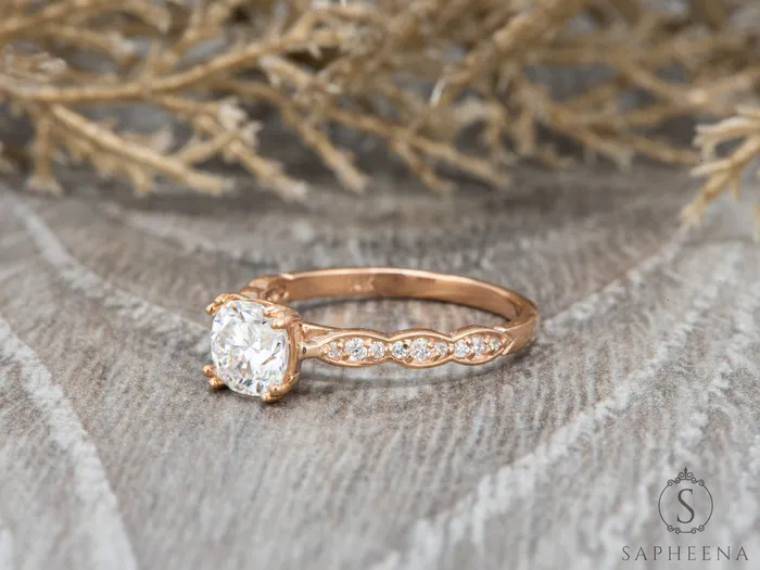 Sapheena Jewelry Rings Celeste 15 Ct Solitaire Cushion Cut Engagement Ring With Side Stones