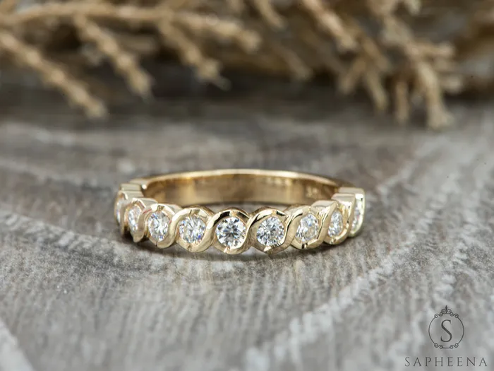 Sapheena Jewelry Rings Eliza 35 Ct Bezel Set Half Eternity Eternity Wedding Band