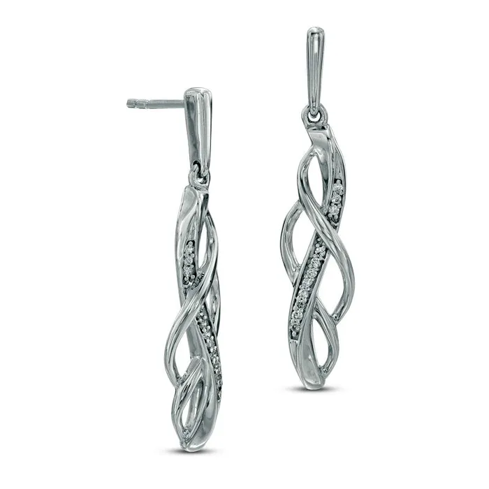 01 CT TW Diamond Loose Braid Drop Earrings in Sterling Silver Goldia Earrings