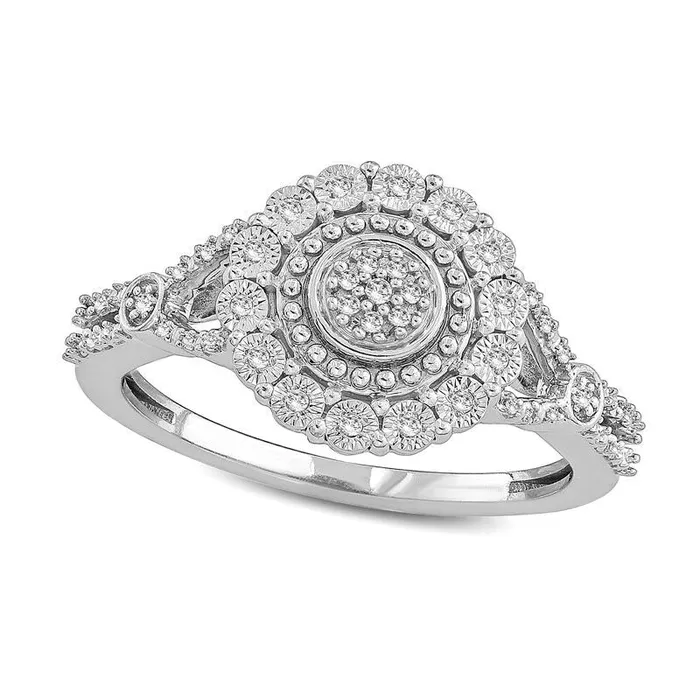010 CT TW Composite Natural Diamond Frame Ring in Sterling Silver Goldia Rings
