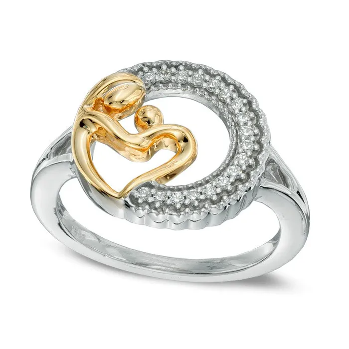 010 CT TW Natural Diamond Motherly Love Circle Ring in Sterling Silver and Solid 14K Gold Plate Goldia Rings