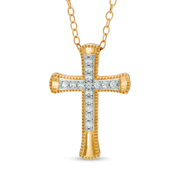 013 CT TW Natural Diamond Flared Cross Pendant in 10K Yellow Gold Goldia Necklaces 013 CT TW Natural Diamond Flared Cross Pendant in 10K Yellow Gold Goldia Necklaces