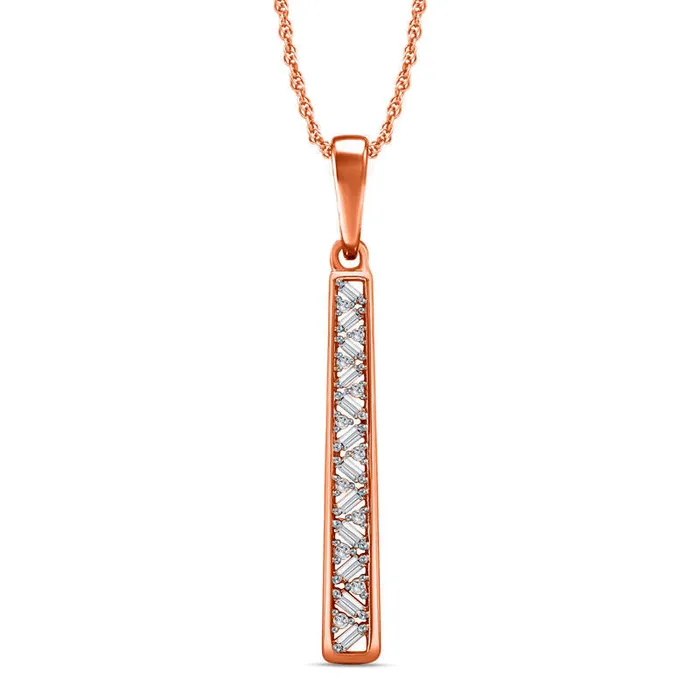 02 CT TW Baguette and Round Natural Diamond Linear Pendant in 10K Rose Gold Goldia Necklaces 02 CT TW Baguette and Round Natural Diamond Linear Pendant in 10K Rose Gold Goldia Necklaces