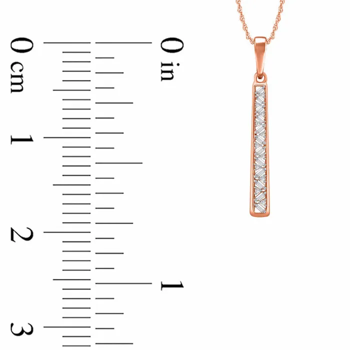 02 CT TW Baguette and Round Natural Diamond Linear Pendant in 10K Rose Gold Goldia Necklaces 02 CT TW Baguette and Round Natural Diamond Linear Pendant in 10K Rose Gold Goldia Necklaces