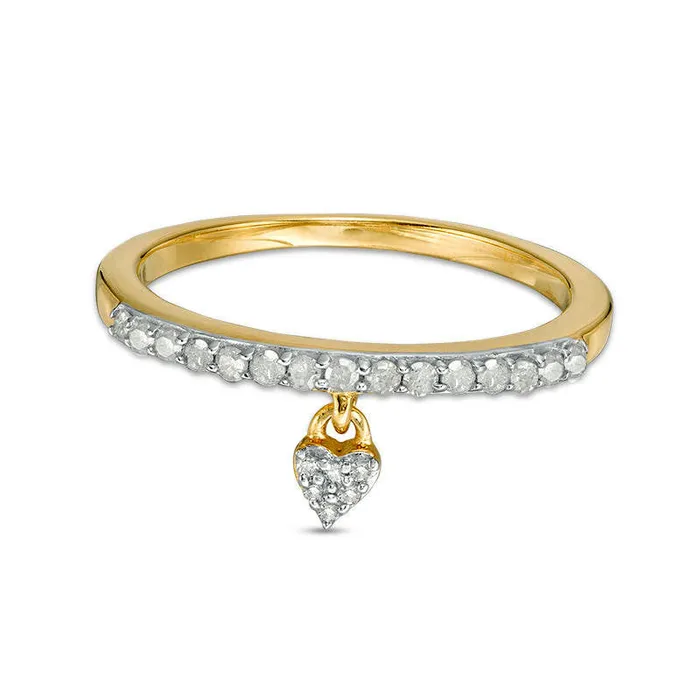 020 CT TW Natural Diamond Heart Charm Ring in Sterling Silver with Solid 14K Gold Plate Goldia Rings