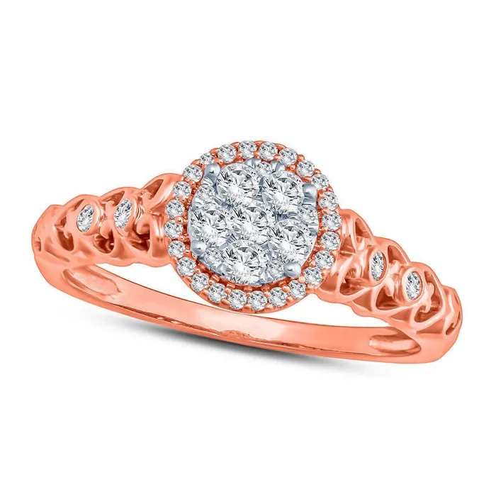 033 CT TW Composite Natural Diamond Frame Heart Shank Engagement Ring in Solid 10K Rose Gold Goldia Rings