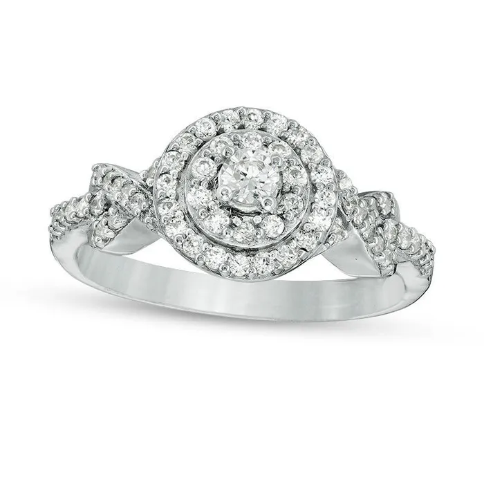 038 CT TW Natural Diamond Double Frame XSides Engagement Ring in Solid 10K White Gold Goldia Rings