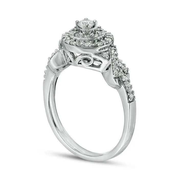 038 CT TW Natural Diamond Double Frame XSides Engagement Ring in Solid 10K White Gold Goldia Rings 038 CT TW Natural Diamond Double Frame XSides Engagement Ring in Solid 10K White Gold Goldia Rings