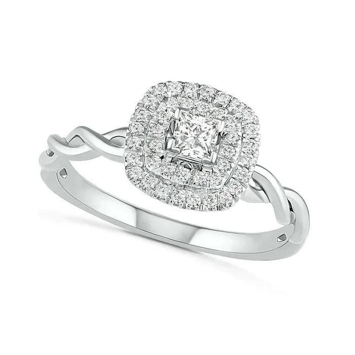 038 CT TW PrincessCut Natural Diamond Double Frame Twist Shank Bridal Engagement Ring Set in Solid 10K White Gold Goldia Rings 038 CT TW PrincessCut Natural Diamond Double Frame Twist Shank Bridal Engagement Ring Set in Solid 10K White Gold Goldia Rings
