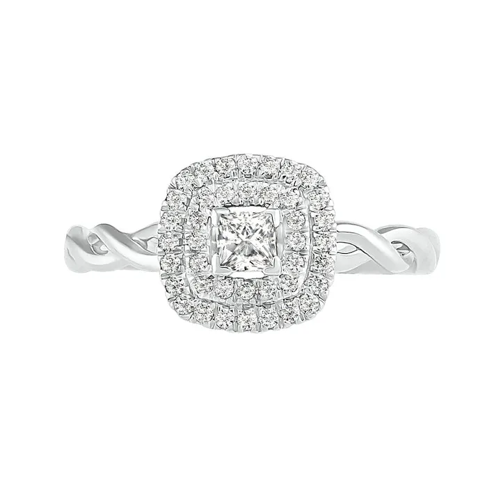 038 CT TW PrincessCut Natural Diamond Double Frame Twist Shank Bridal Engagement Ring Set in Solid 10K White Gold Goldia Rings 038 CT TW PrincessCut Natural Diamond Double Frame Twist Shank Bridal Engagement Ring Set in Solid 10K White Gold Goldia Rings