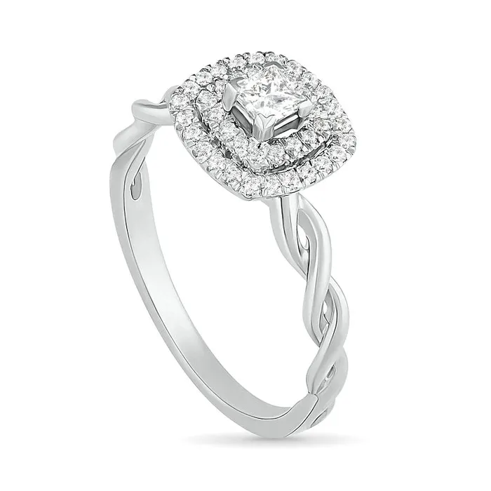 038 CT TW PrincessCut Natural Diamond Double Frame Twist Shank Bridal Engagement Ring Set in Solid 10K White Gold Goldia Rings 038 CT TW PrincessCut Natural Diamond Double Frame Twist Shank Bridal Engagement Ring Set in Solid 10K White Gold Goldia Rings