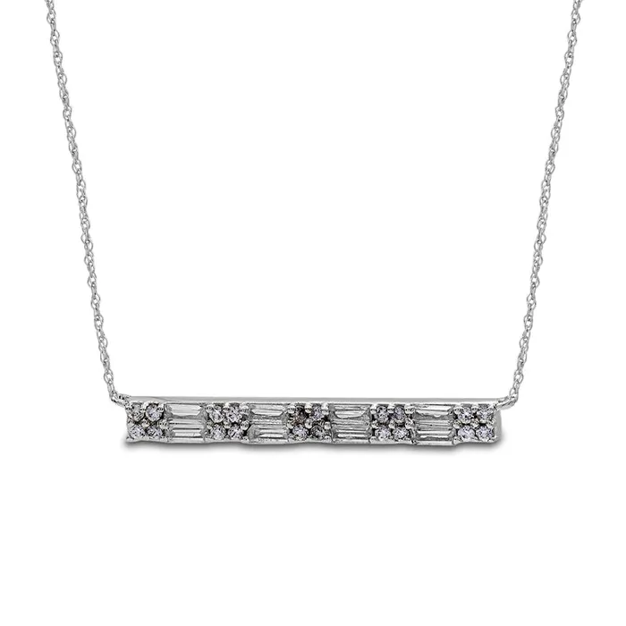 05 CT TW Baguette and Round Natural Diamond Bar Necklace in 10K White Gold Goldia Necklaces 05 CT TW Baguette and Round Natural Diamond Bar Necklace in 10K White Gold Goldia Necklaces