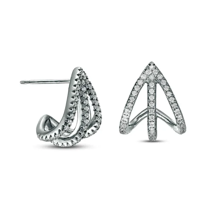 05 CT TW Diamond Triple Row Split Hoop Earrings in Sterling Silver Goldia Earrings