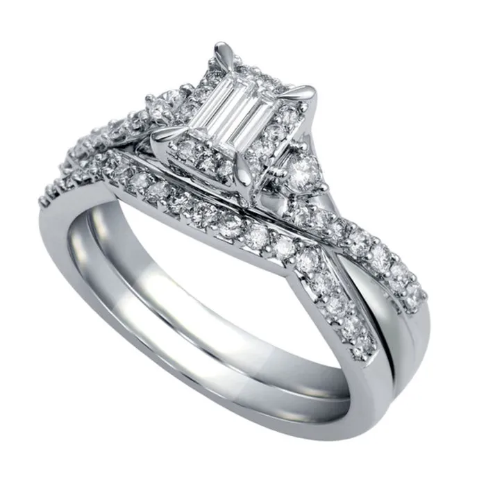 050 CT TW Baguette Natural Diamond Rectangle Frame Bridal Engagement Ring Set in Solid 10K White Gold Goldia Rings 050 CT TW Baguette Natural Diamond Rectangle Frame Bridal Engagement Ring Set in Solid 10K White Gold Goldia Rings