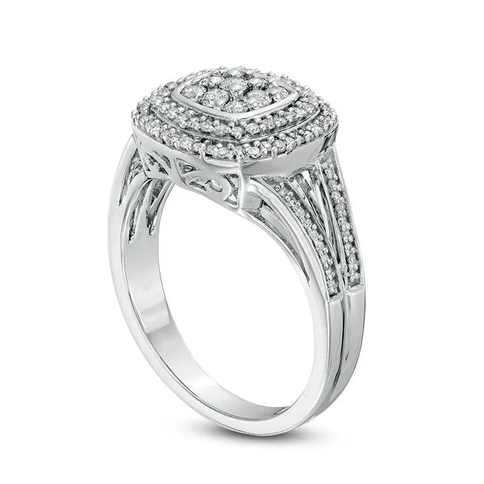 050 CT TW Composite Natural Diamond Double Cushion Frame Split Shank Engagement Ring in Sterling Silver Goldia Rings 050 CT TW Composite Natural Diamond Double Cushion Frame Split Shank Engagement Ring in Sterling Silver Goldia Rings