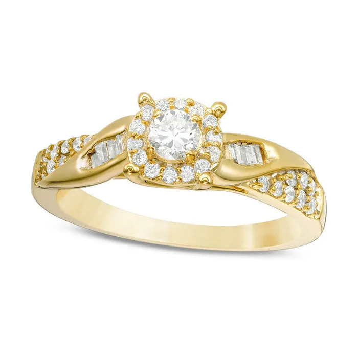 050 CT TW Natural Diamond Frame Twist Engagement Ring in Solid 10K Yellow Gold Goldia Rings