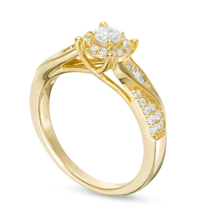 050 CT TW Natural Diamond Frame Twist Engagement Ring in Solid 10K Yellow Gold Goldia Rings 050 CT TW Natural Diamond Frame Twist Engagement Ring in Solid 10K Yellow Gold Goldia Rings