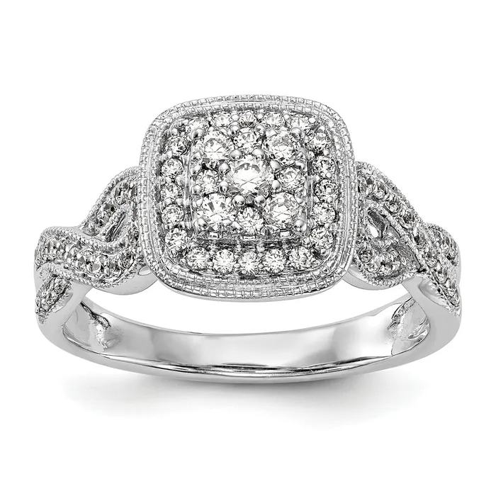 050ct CZ Solid Real 14K White Gold Complete Cluster Engagement Ring Goldia Rings