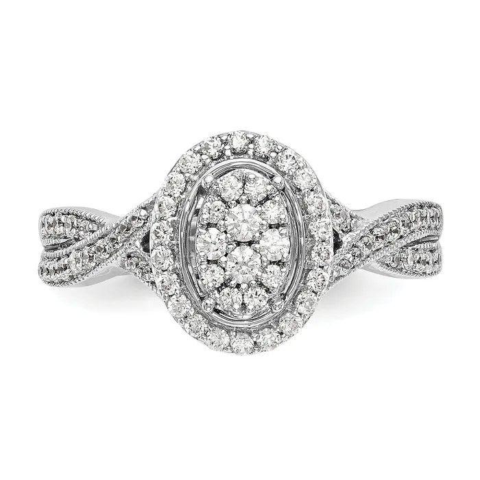 050ct CZ Solid Real 14K White Gold Complete Cluster Engagement Ring Goldia Rings
