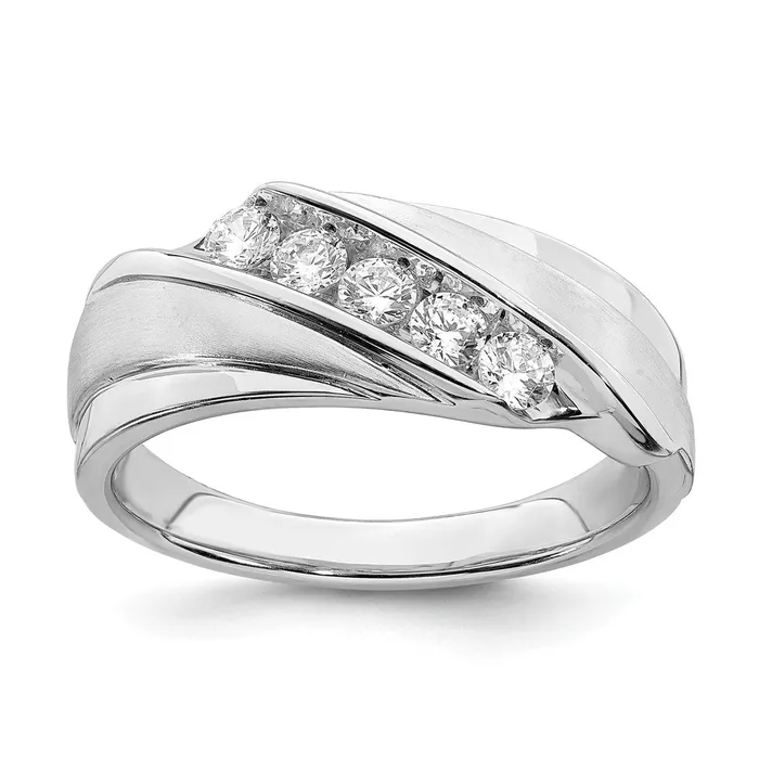 050ct CZ Solid Real 14k White Gold Mens Bridal Wedding Band Ring Goldia Rings