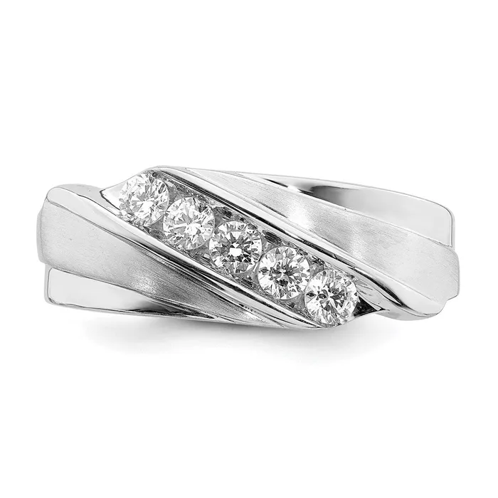 050ct CZ Solid Real 14k White Gold Mens Bridal Wedding Band Ring Goldia Rings
