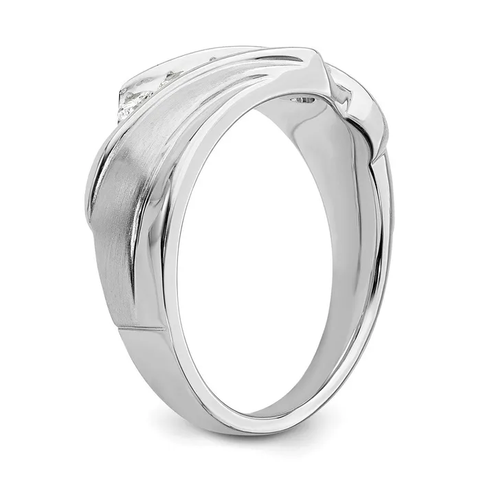 050ct CZ Solid Real 14k White Gold Mens Bridal Wedding Band Ring Goldia Rings