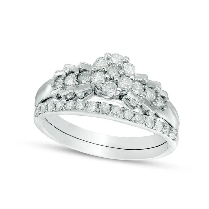 063 CT TW Composite Natural Diamond Bridal Engagement Ring Set in Solid 10K White Gold Goldia Rings