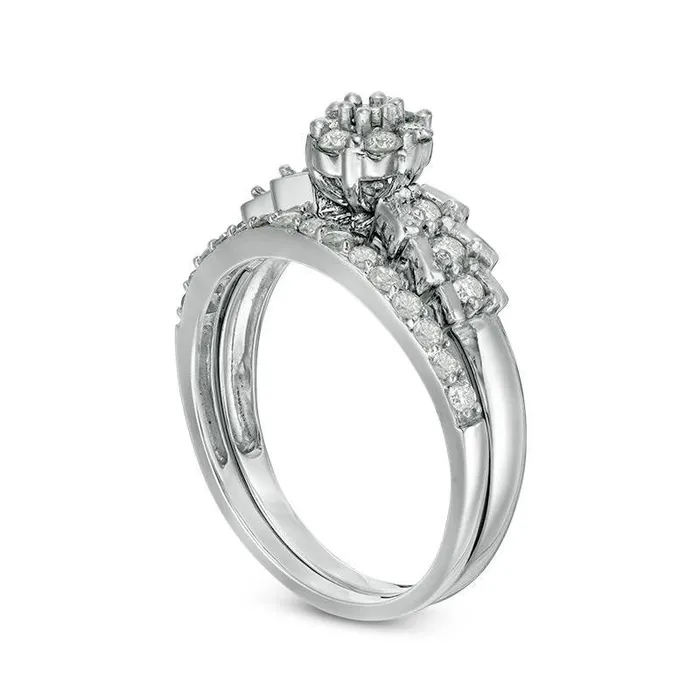 063 CT TW Composite Natural Diamond Bridal Engagement Ring Set in Solid 10K White Gold Goldia Rings 063 CT TW Composite Natural Diamond Bridal Engagement Ring Set in Solid 10K White Gold Goldia Rings
