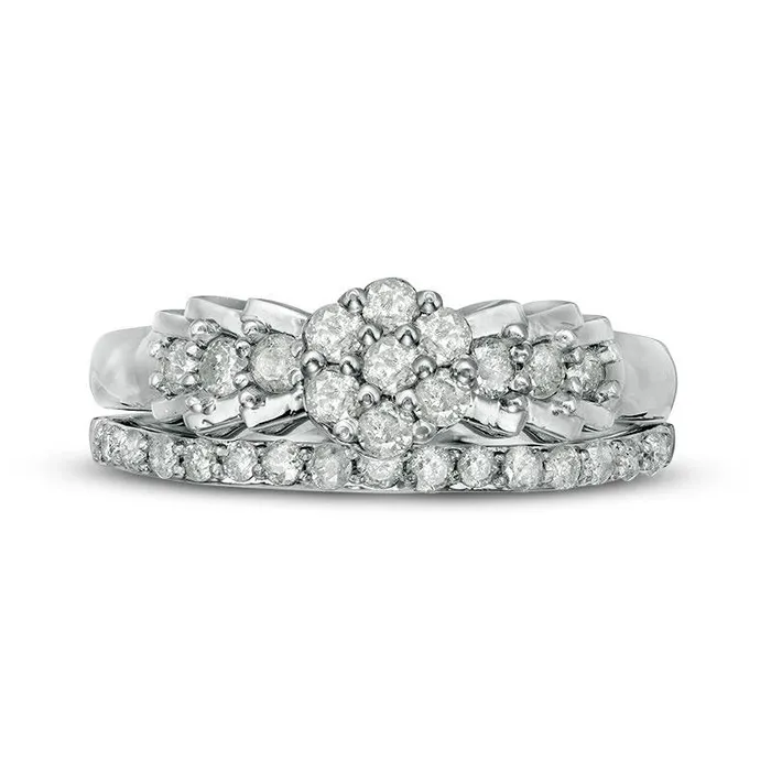 063 CT TW Composite Natural Diamond Bridal Engagement Ring Set in Solid 10K White Gold Goldia Rings 063 CT TW Composite Natural Diamond Bridal Engagement Ring Set in Solid 10K White Gold Goldia Rings