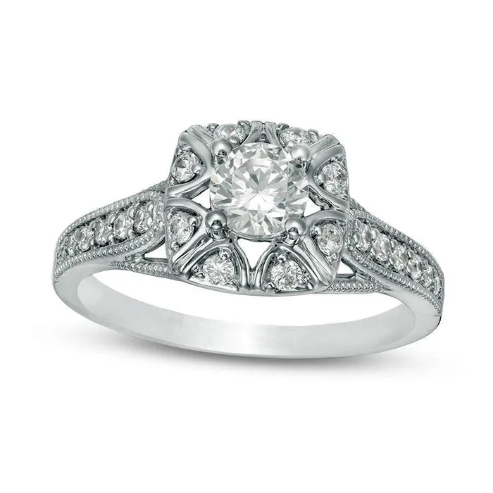 075 CT TW Natural Diamond Cushion Frame Antique VintageStyle Engagement Ring in Solid 10K White Gold Goldia Rings