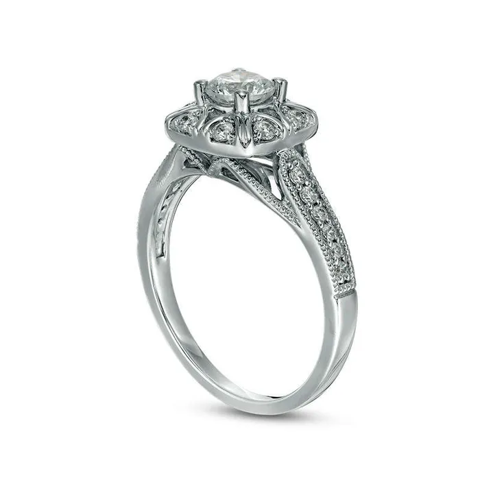 075 CT TW Natural Diamond Cushion Frame Antique VintageStyle Engagement Ring in Solid 10K White Gold Goldia Rings 075 CT TW Natural Diamond Cushion Frame Antique VintageStyle Engagement Ring in Solid 10K White Gold Goldia Rings