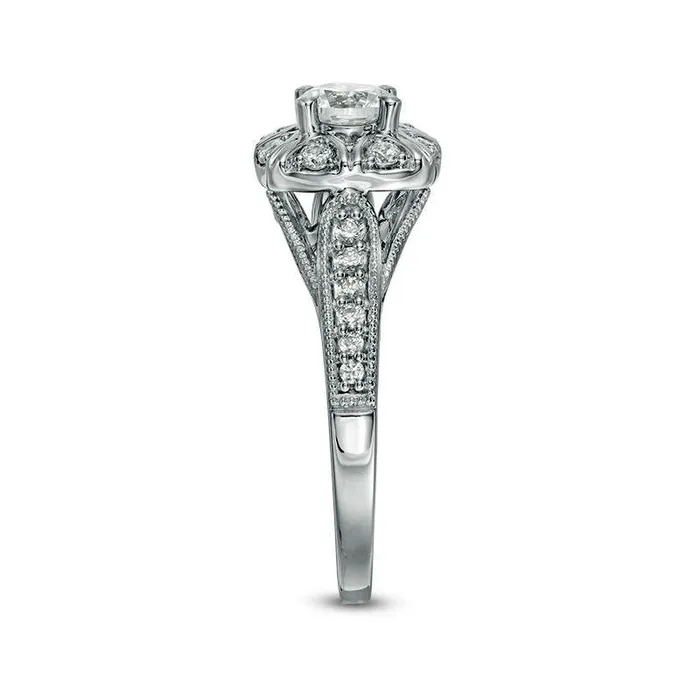 075 CT TW Natural Diamond Cushion Frame Antique VintageStyle Engagement Ring in Solid 10K White Gold Goldia Rings 075 CT TW Natural Diamond Cushion Frame Antique VintageStyle Engagement Ring in Solid 10K White Gold Goldia Rings