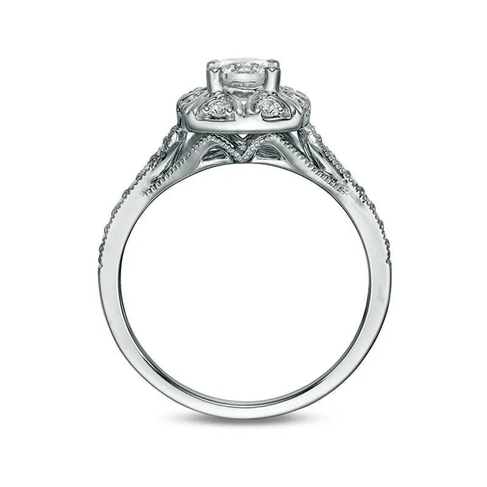 075 CT TW Natural Diamond Cushion Frame Antique VintageStyle Engagement Ring in Solid 10K White Gold Goldia Rings 075 CT TW Natural Diamond Cushion Frame Antique VintageStyle Engagement Ring in Solid 10K White Gold Goldia Rings