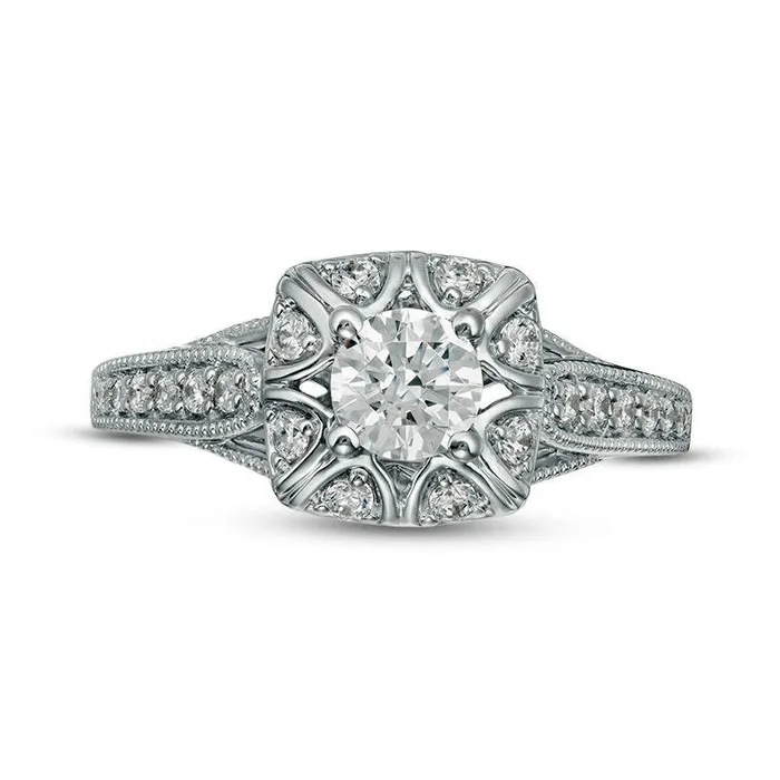 075 CT TW Natural Diamond Cushion Frame Antique VintageStyle Engagement Ring in Solid 10K White Gold Goldia Rings 075 CT TW Natural Diamond Cushion Frame Antique VintageStyle Engagement Ring in Solid 10K White Gold Goldia Rings