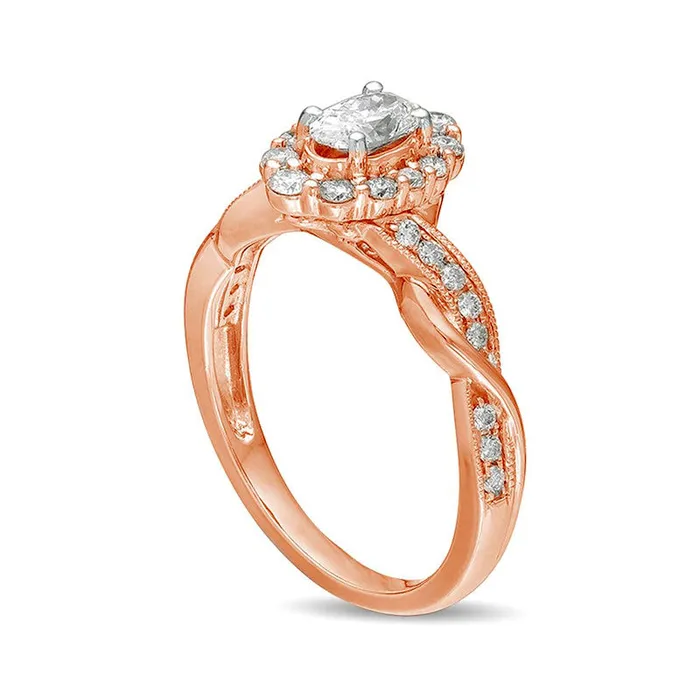 075 CT TW Oval Natural Diamond Frame Twist Shank Antique VintageStyle Engagement Ring in Solid 10K Rose Gold Goldia Rings 075 CT TW Oval Natural Diamond Frame Twist Shank Antique VintageStyle Engagement Ring in Solid 10K Rose Gold Goldia Rings
