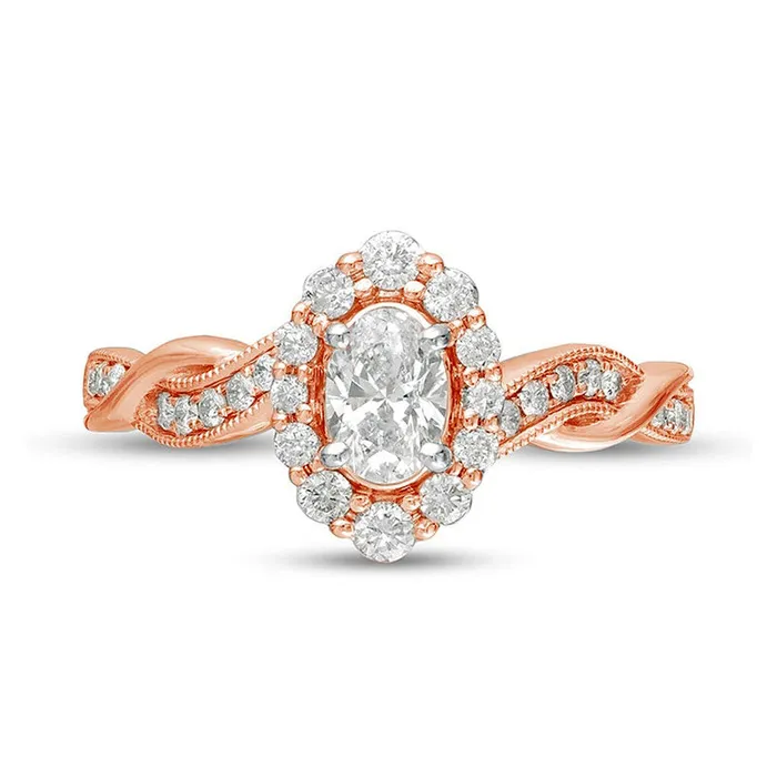 075 CT TW Oval Natural Diamond Frame Twist Shank Antique VintageStyle Engagement Ring in Solid 10K Rose Gold Goldia Rings 075 CT TW Oval Natural Diamond Frame Twist Shank Antique VintageStyle Engagement Ring in Solid 10K Rose Gold Goldia Rings