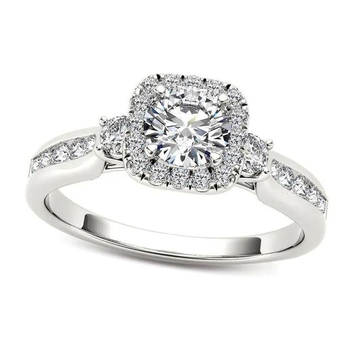 088 CT TW Natural Diamond Cushion Frame Engagement Ring in Solid 14K White Gold Goldia Rings