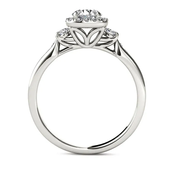 088 CT TW Natural Diamond Cushion Frame Engagement Ring in Solid 14K White Gold Goldia Rings