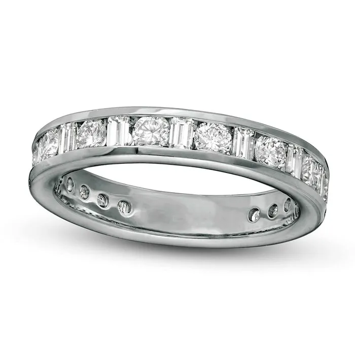 10 CT TW Baguette and Round Natural Diamond Alternating Eternity Wedding Band in Solid 18K White Gold GSI2 Goldia Rings