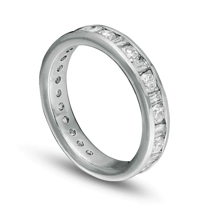 10 CT TW Baguette and Round Natural Diamond Alternating Eternity Wedding Band in Solid 18K White Gold GSI2 Goldia Rings 10 CT TW Baguette and Round Natural Diamond Alternating Eternity Wedding Band in Solid 18K White Gold GSI2 Goldia Rings