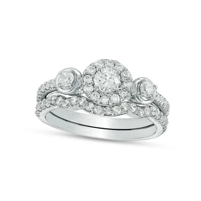 10 CT TW Natural Diamond Three Stone Frame Bridal Engagement Ring Set in Solid 10K White Gold Goldia Rings